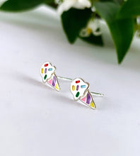 Load image into Gallery viewer, sterling silver ice cream studs with multi coloured sprinkles