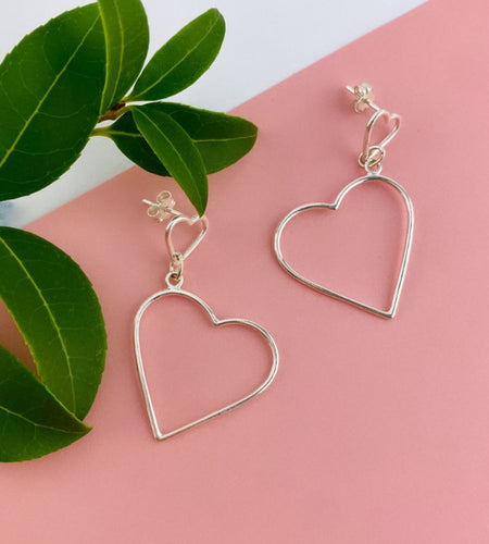 sterling silver large open heart earrings
