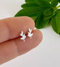 Load image into Gallery viewer, sterling silver tiny leaf stud earrnigs