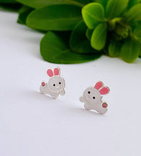 Load image into Gallery viewer, sterling silver leaping bunny studs