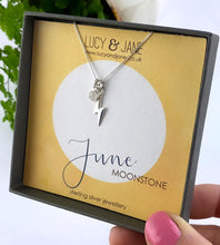 Load image into Gallery viewer, sterling silver lightning bolt birthstone necklace for june