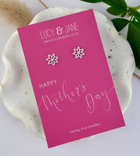 Load image into Gallery viewer, sterling silver lily flower earrings on a pink Mothers Day card
