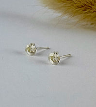 Load image into Gallery viewer, tiny sterling silver knot stud earrings