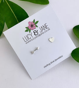 mismatched sterling silver heart and arrow earrings