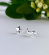 Load image into Gallery viewer, mismatched sterling silver moon and star studs