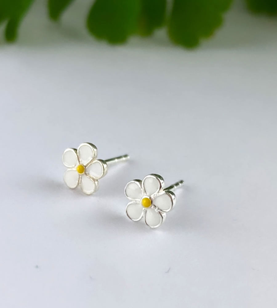 sterling silver white enamel daisy studs