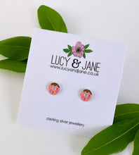 Load image into Gallery viewer, fun sterling silver donut studs in pink with colourful sparkles.