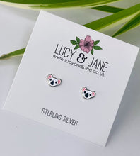 Load image into Gallery viewer, cute sterling silver koala bear earrings