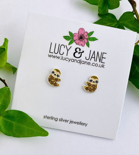 sterling silver sparkly sloth studs for children