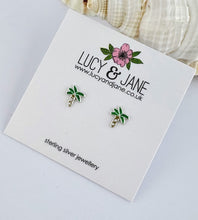 Load image into Gallery viewer, Palm tree earrings on a Lucy &amp; Jane branded card.