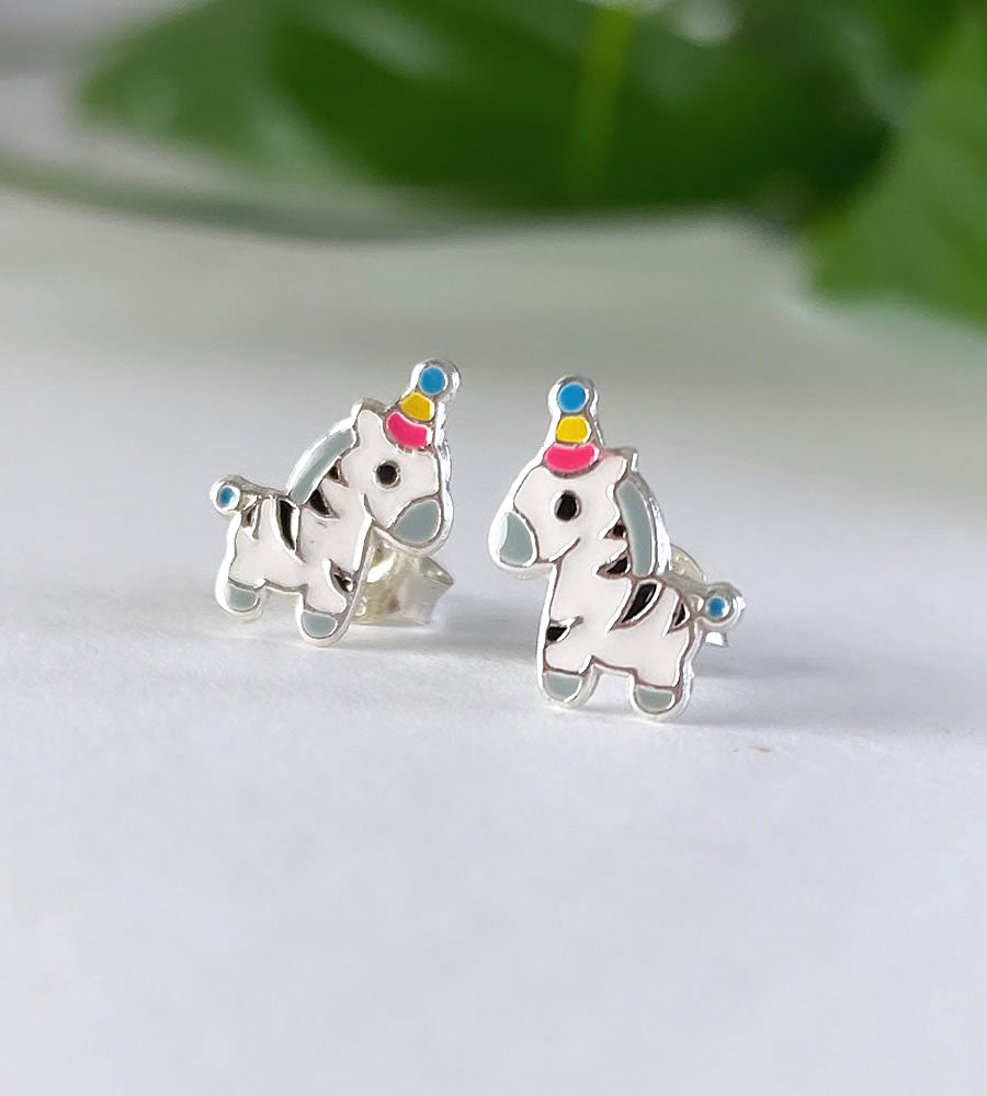 LAST PAIR - Sterling Silver Party Zebra Studs