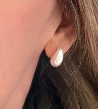 Load image into Gallery viewer, sterling silver pearl teardrop earrings in model's ear