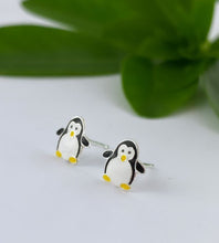 Load image into Gallery viewer, small sterling silver penguin earrings