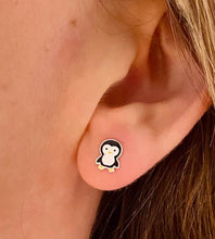 Load image into Gallery viewer, sterling silver penguin earring worn on a person&#39;s ear