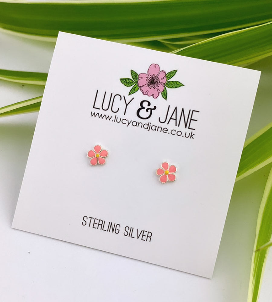 sterling silver pink daisy studs
