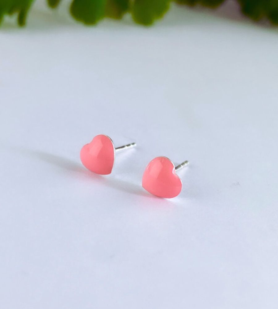 sterling silver pink heart earrings for children