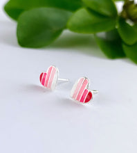 Load image into Gallery viewer, pink stripe heart studs in sterling silver