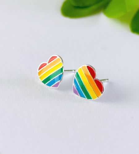 Sterling Silver Rainbow Heart Studs