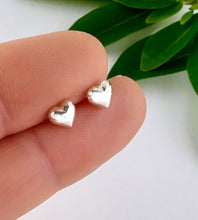 Load image into Gallery viewer, small sterling silver puff heart stud earrings
