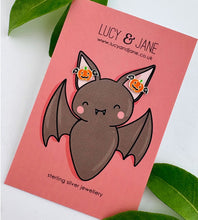 Load image into Gallery viewer, Halloween Sterling Silver Pumpkin Bat Studs