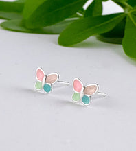 Load image into Gallery viewer, sterling silver pastel coloured butterfly earrings for children.
