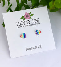 Load image into Gallery viewer, sterling silver rainbow heart earrings