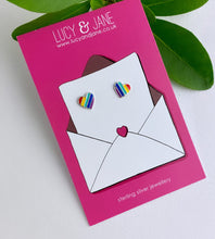 Load image into Gallery viewer, Sterling Silver Rainbow Heart Earrings