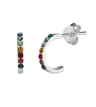 Load image into Gallery viewer, Sterling Silver Rainbow Huggie Hoops