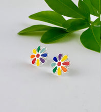 Load image into Gallery viewer, Sterling Silver Rainbow Flower Studs