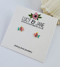 Load image into Gallery viewer, Sterling Silver Rainbow Glitter Fish Earrings