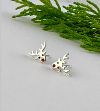 Load image into Gallery viewer, sterling silver reindeer stud earrings - Christmas earrings.