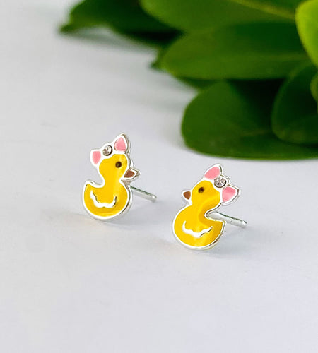 sterling silver yellow duck studs
