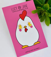 Load image into Gallery viewer, sterling silver duck studs for kids on an Easter backing card