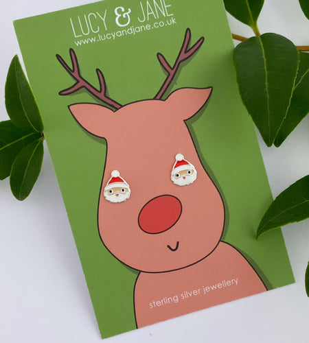fun sterling silver santa studs for children