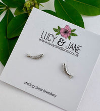 Load image into Gallery viewer, sterling silver sardine studs on a Lucy and Jane earring card