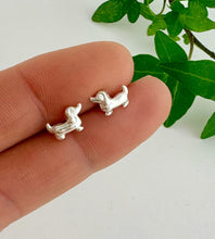 Load image into Gallery viewer, detail of sterling silver sausage dog studs