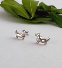Load image into Gallery viewer, Silver dachshund dog stud earrings for children