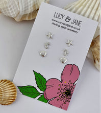 Load image into Gallery viewer, sterling silver sea creatures set of studs - great for school or for creating an ear stack