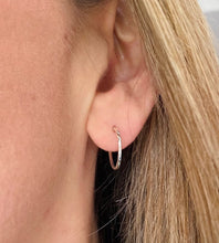 Load image into Gallery viewer, sterling silver small sleeper hoops in models ear