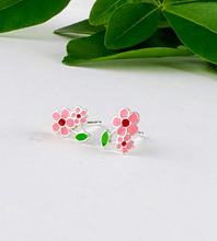 Load image into Gallery viewer, sterling silver pink flower earrings - safe earrings for children