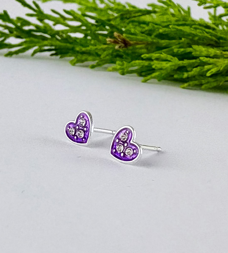 sterling silver sparkly purple heart earrings for chidlren