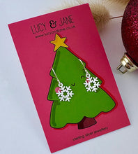 Load image into Gallery viewer, dangly sterling silver snowflake drop earrings