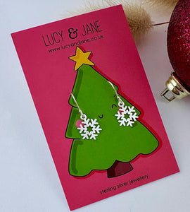 dangly sterling silver snowflake drop earrings