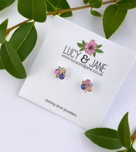 jewel colour sparkly cluster studs