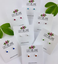 Load image into Gallery viewer, sterling silver tiny studs in a range of different coloured crystals.