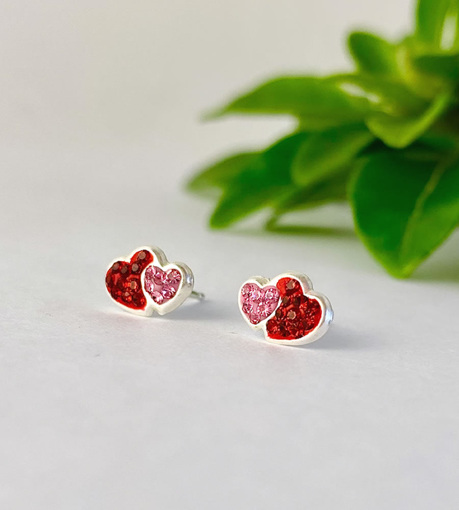 sterling silver sparkly pink and red stud earrings for children