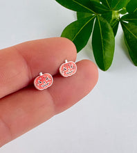 Load image into Gallery viewer, sterling silver orange sparkly pumpkin stud earrings