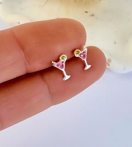 sterling sivler pink sparkly cocktail ear studs