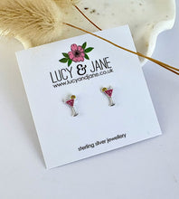 Load image into Gallery viewer, sterling silver pink sparkly cocktail earrings on a Lucy and Jane card