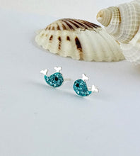 Load image into Gallery viewer, sterling silver sparkly blue whale stud earrings for children